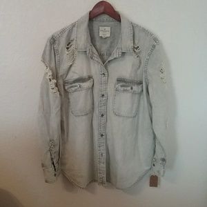 Distressed  denim button up